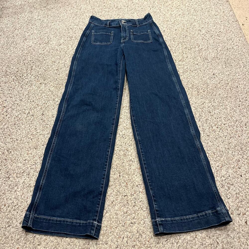 Old Navy Ski Hi High Rise Wide Leg Jeans 2 Tall Dark Wash Patch Pocket Normcore